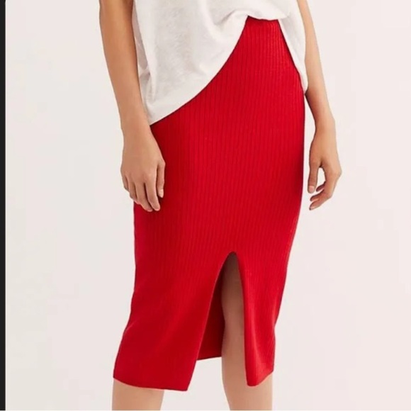 Free People Women's Red Skyline Midi Ribbed Sweater Skirt, size XS - Picture 1 of 9